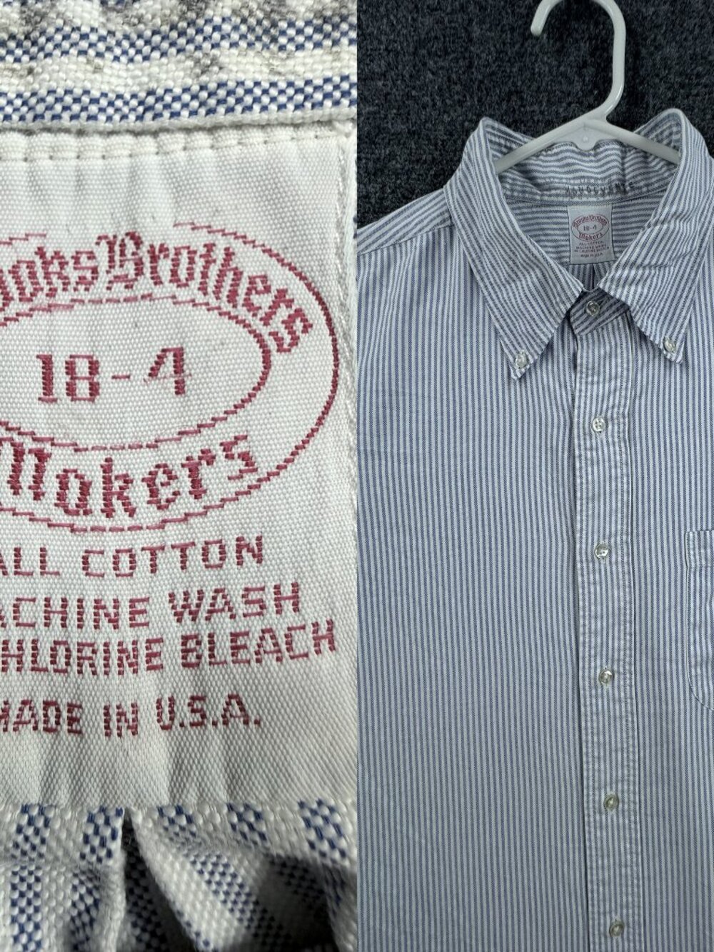 VTG Brooks Brothers Makers Oxford OCBD Button-Down Striped USA Blue White 18 4